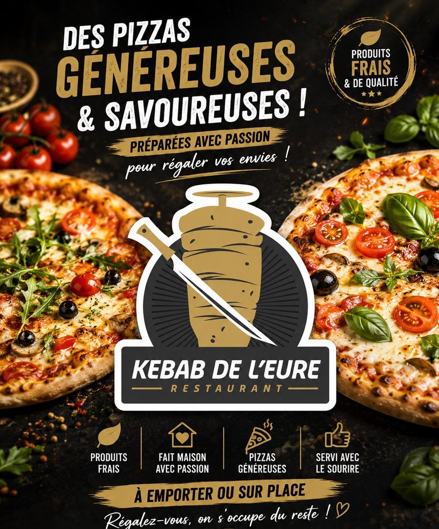 Des pizzas généreuses & savoureuses — Kebab de l'Eure